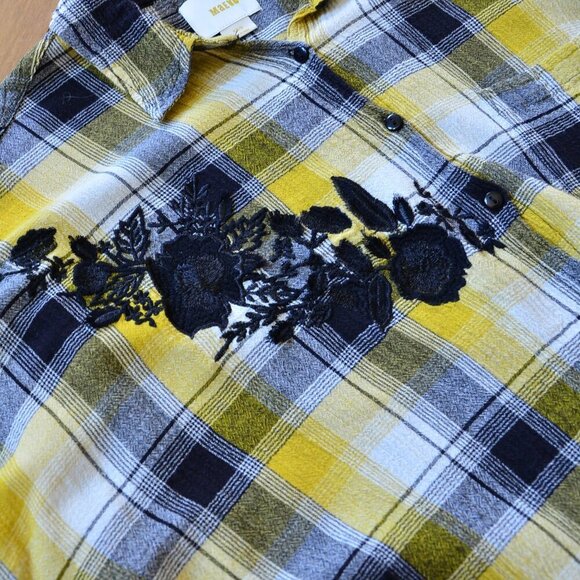 Anthropologie Maeve Embroidered Plaid Button Down Tunic Shirt Size XS/S - Picture 10 of 15